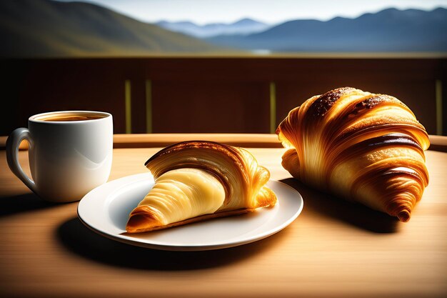 Morning coffee and croissant Breakfast