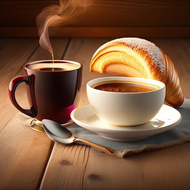 Morning coffee and croissant Breakfast