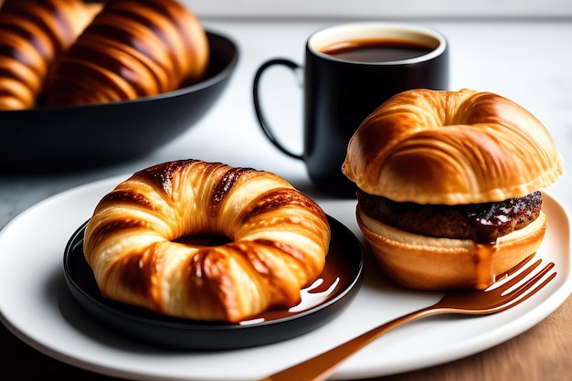 Morning coffee and croissant Breakfast