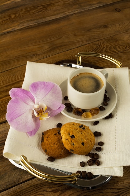 Morning Coffee cup on the serving tray