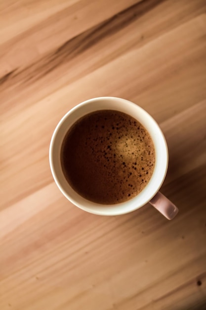 Morning coffee cup with milk on marble stone flat lay hot drink on table flatlay top view food photography and recipe inspiration for cooking blog or cookbook