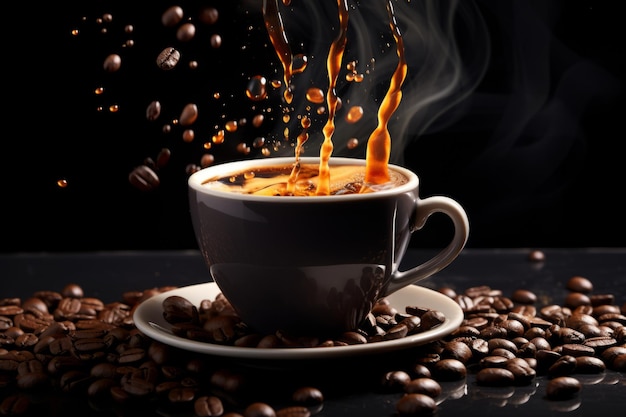 朝のコーヒー エスプレッソ カートボードカップでコーヒーをスプラッシュする