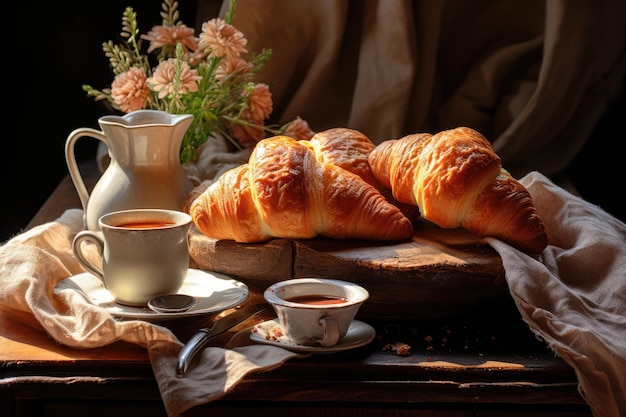 Morning Coffee and Freshly Baked Croissants