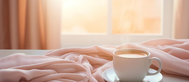 写真 ベッドで朝のコーヒー
