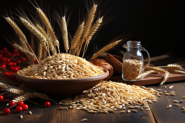 Photo morning delight cereals on wooden background