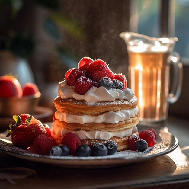 Morning Delight luchtige pannenkoeken met bessen en slagroom