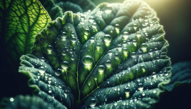 Foto la rugiada mattutina sulla foglia verde fresca