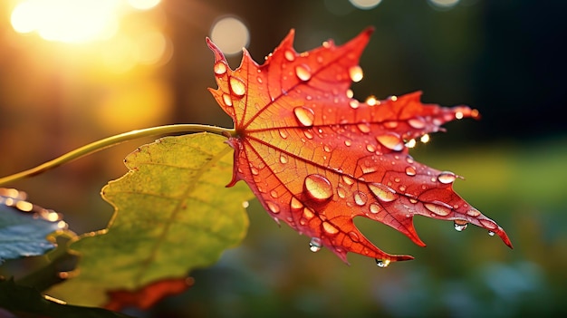 Morning Dew on Maple Leaf