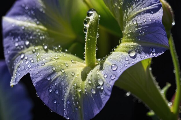 Photo morning dew on a purple morning glory flower