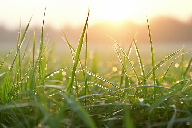 Photo morning dew on wheat stalks