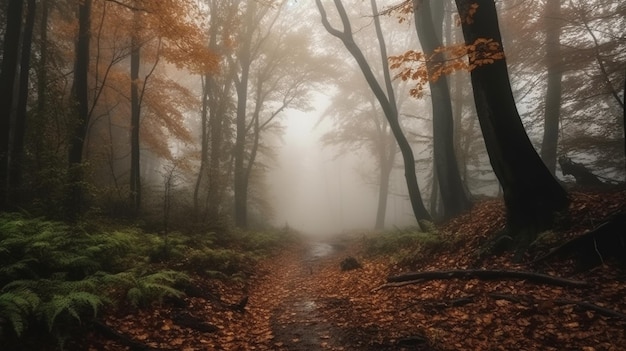 Morning fog in the autumn forest Fall Fall forest Forest landscape Autumn nature Sunshine