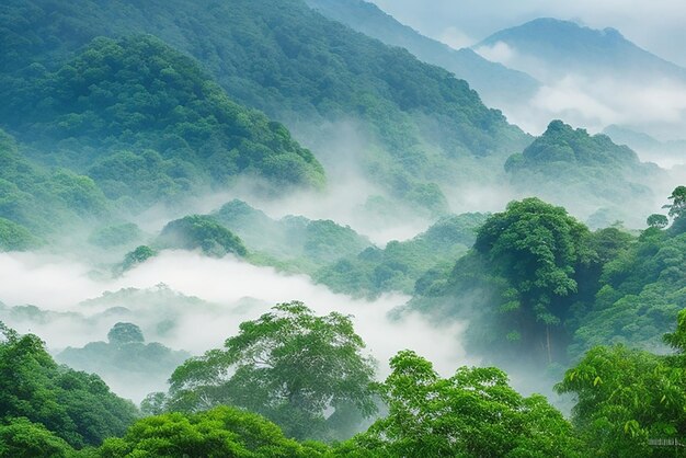 写真 密集した熱帯雨林の朝の霧 doilaung chiangdao chiang mai タイ