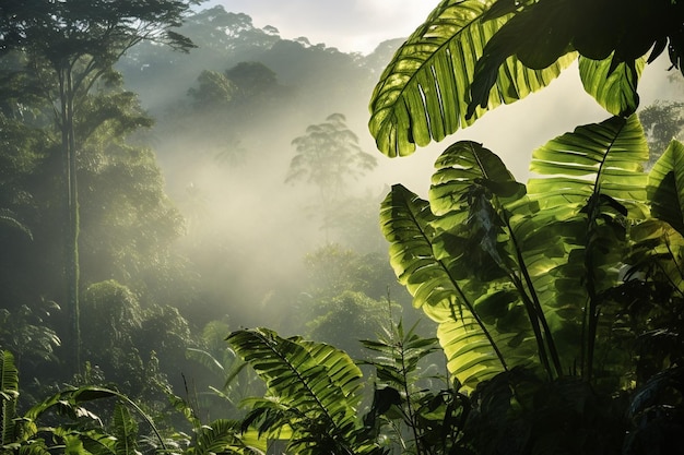 Foto morning fog in dense tropical rainforest