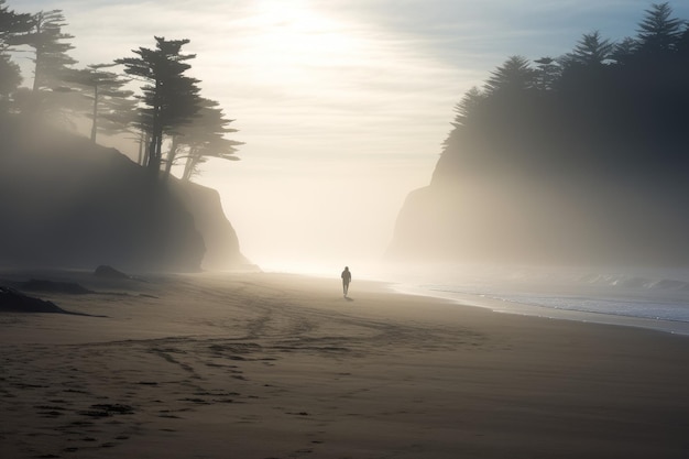 Morning foggy beach sunset Generate Ai