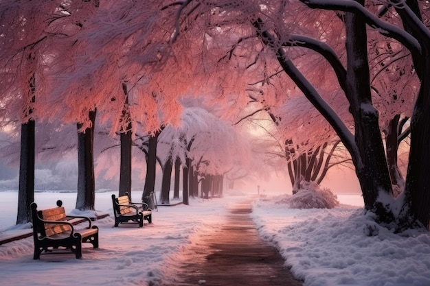 morning frosty winter park landscape