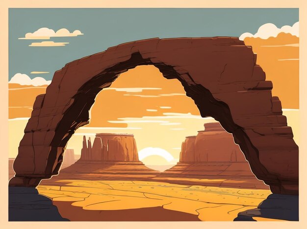 Morning glow a drawing of a mesa arch panorama at sunrise