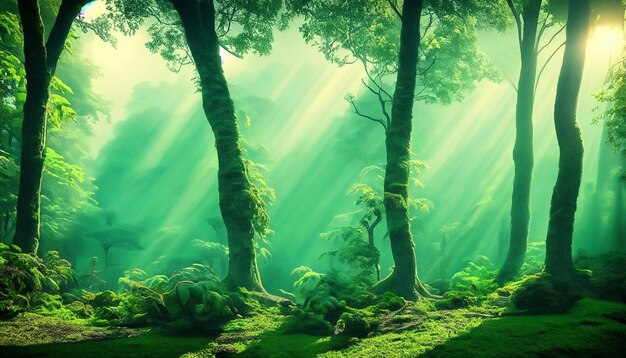 morning green forest