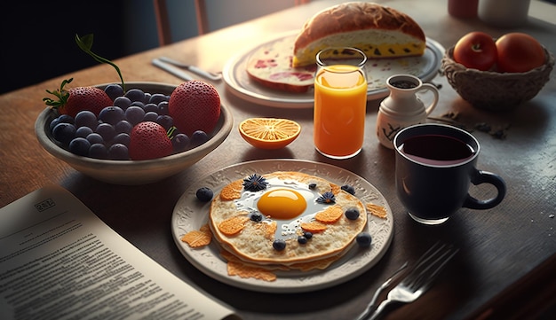 Photo morning heavy breakfast close up ai generative