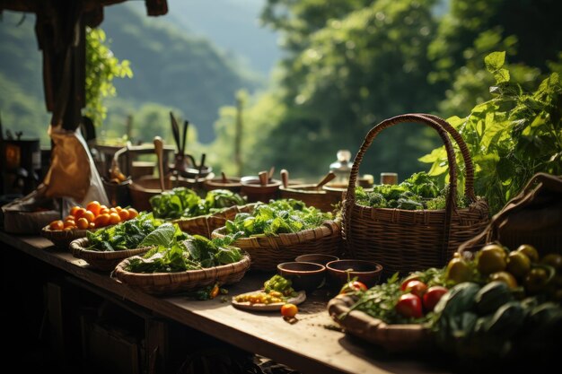 Morning Journey Vibrant choice of fresh ingredients in a healthy store generative IA