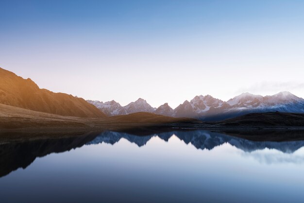 Morning landscape with a mountain lake in Georgia