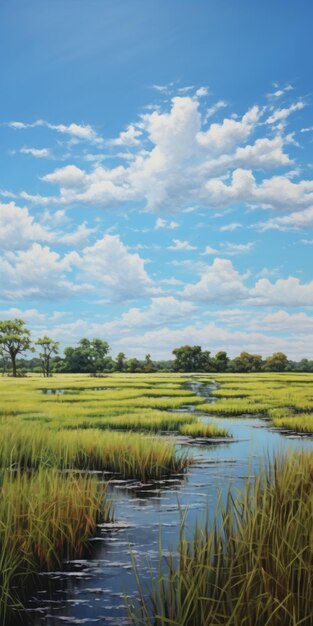 Photo morning light a detailed swamp painting in the style of scott rohlfs