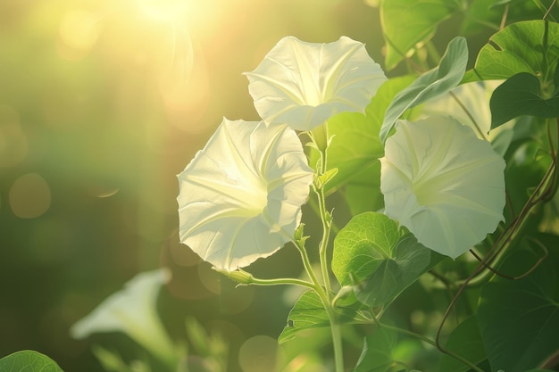 morning lights on white beautiful flowers