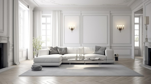 Morning in luxurious light interior in mansion Bright and clean interior design of a Generative AI