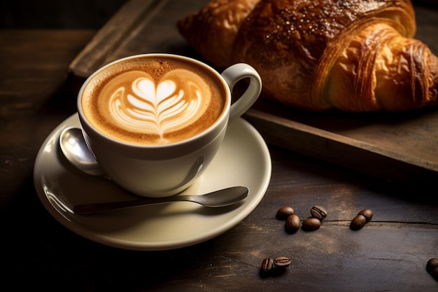 Morning Mastery Latte Art and Golden Croissants