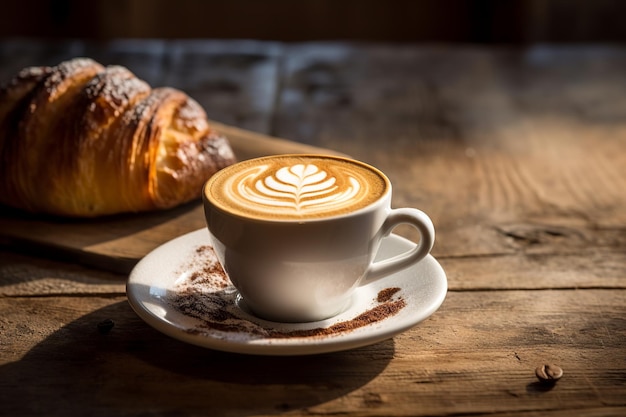 Morning Mastery Latte Art and Golden Croissants