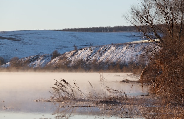 Morning mist over the spring river