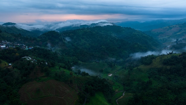 morning mist in the valley north of thailand ecological tourism concept