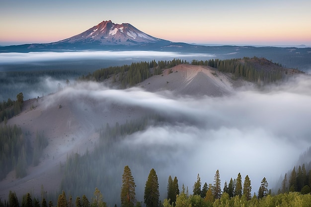 ラッセン 火山 の 山 の 朝 の 霧