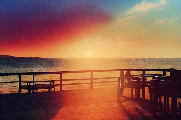 Morning at pier sunrise dramatic sky at sea