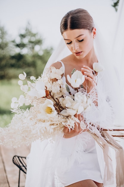 Morning preparation of young woman bride to be