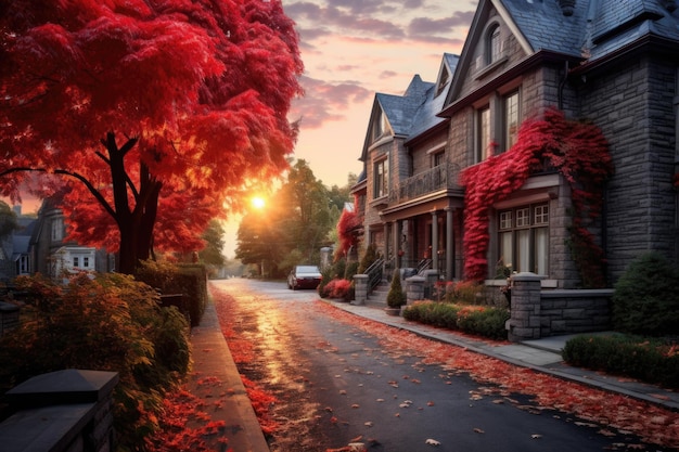 Morning scene at Richmond Hill street in fall season