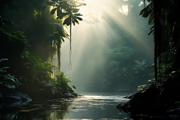 Morning sunlight in the rainforest