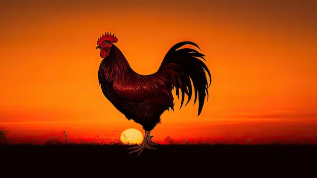 Morning sunrise casts rooster shadow