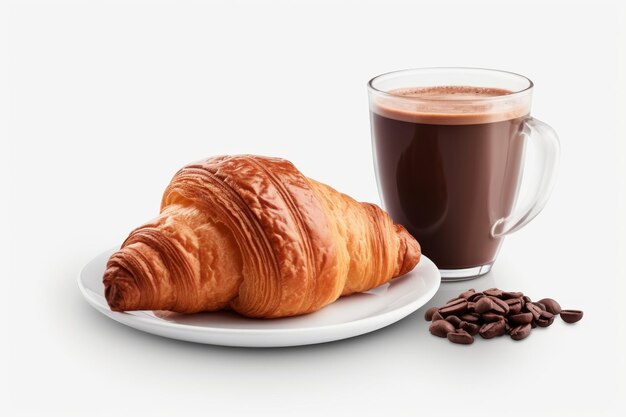 A Morning Symphony Croissant and Coffee On a White or Clear Surface PNG Transparent Background