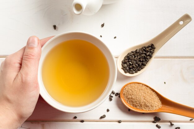 朝の茶がテーブルに