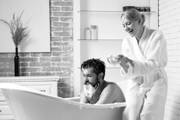 Morning treatments romantic couple enjoying relaxing time skincare in home bathroom family morning e