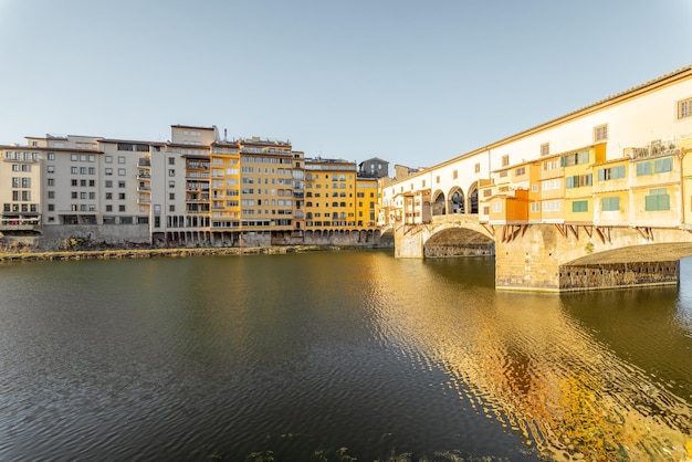 Morning view on famous old bridge in florence italy