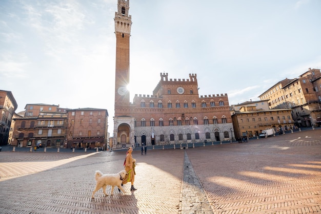 Morning view on the main square of siena city in italy
