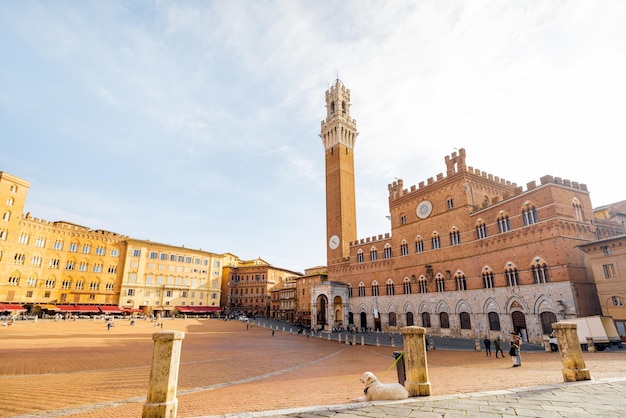 Morning view on the main square of siena city in italy