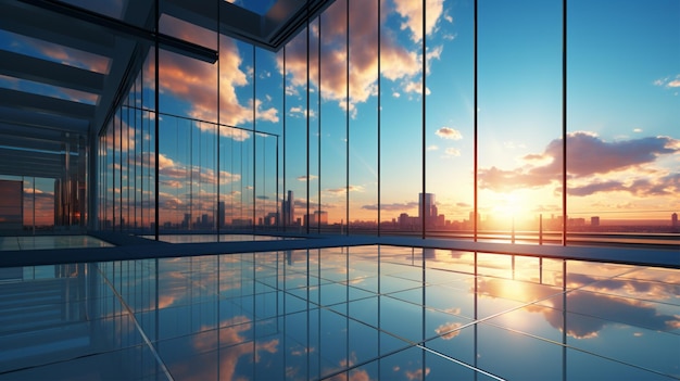 Morning view to perspective glass building