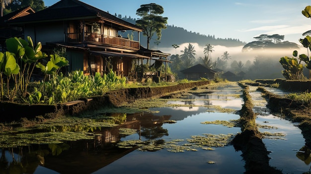 morning view rice field in bali indonesia