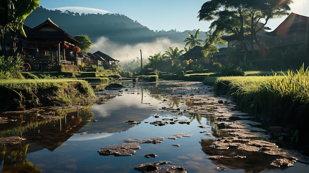 morning view rice field in bali indonesia