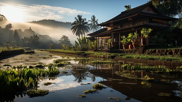 morning view rice field in bali indonesia