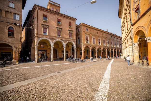 Morning view on seven churches square in bologna city italy