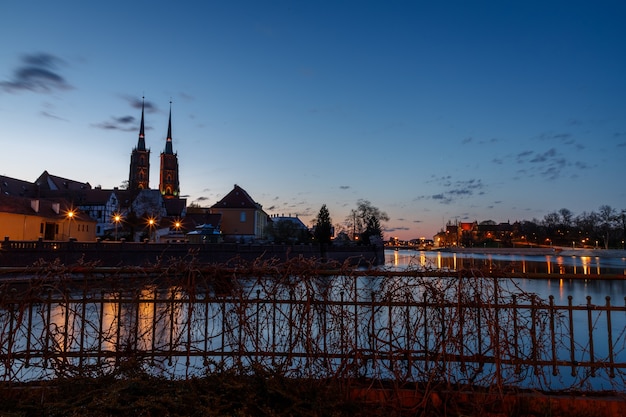 Morning view of the sights of the city of wroclaw in poland in spring