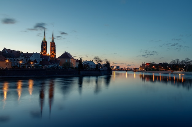 Morning view of the sights of the city of wroclaw in poland in spring